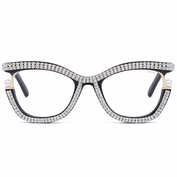 Diamond Cateyes | Black Fancy White Crystals Wayfarer Transparent Sunglass
