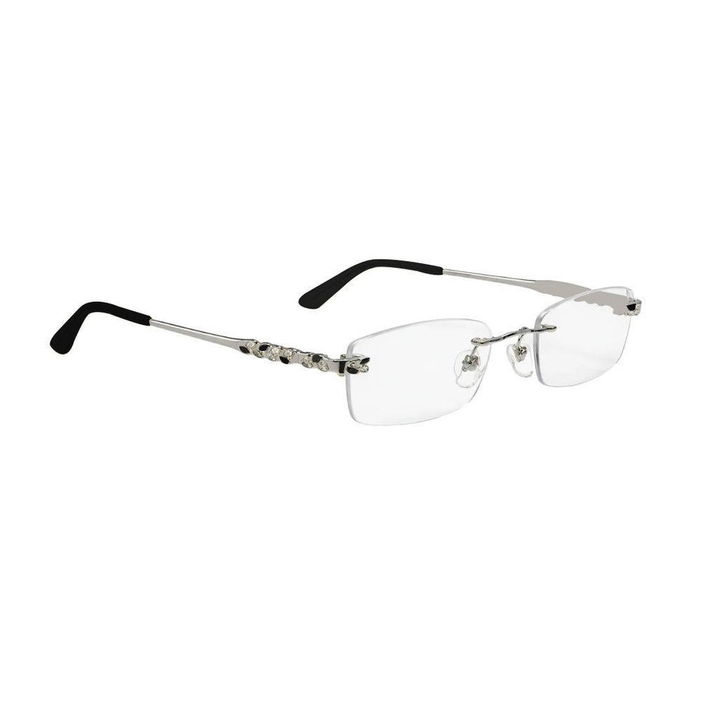 Silver Diamond Black Transparent Rimless Rectangle Eyewear | Pinelli Edition