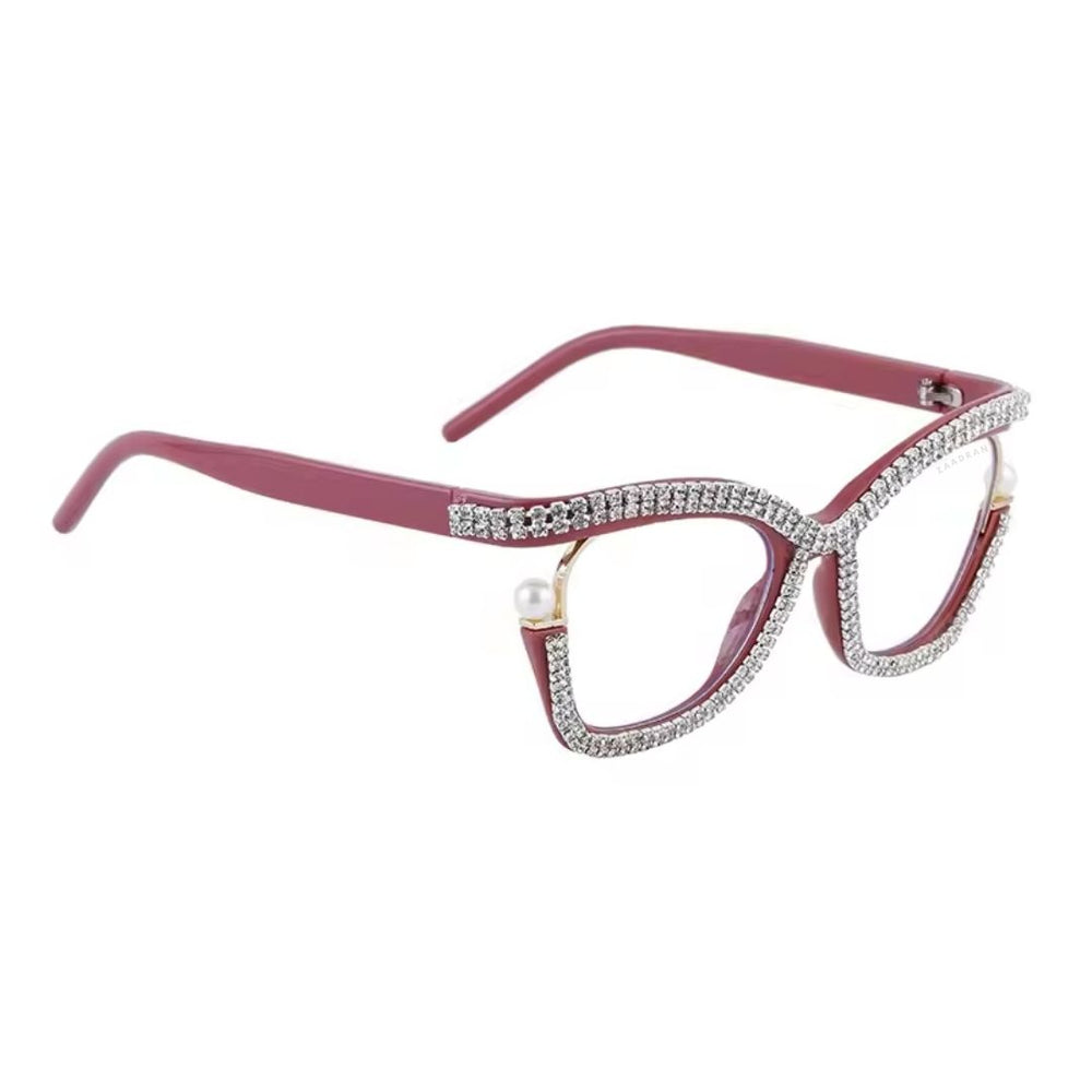 Diamond Cateyes | Pink Fancy White Crystals Wayfarer Transparent Sunglass