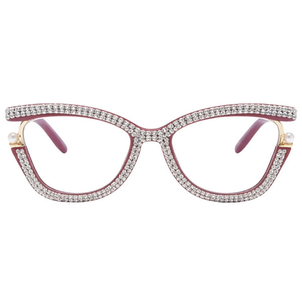 Diamond Cateyes | Pink Fancy White Crystals Wayfarer Transparent Sunglass