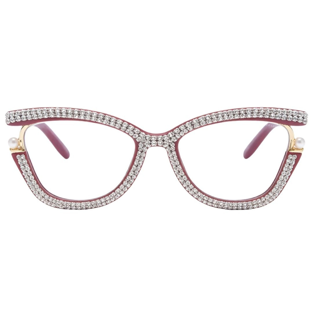 Diamond Cateyes | Pink Fancy White Crystals Wayfarer Transparent Sunglass