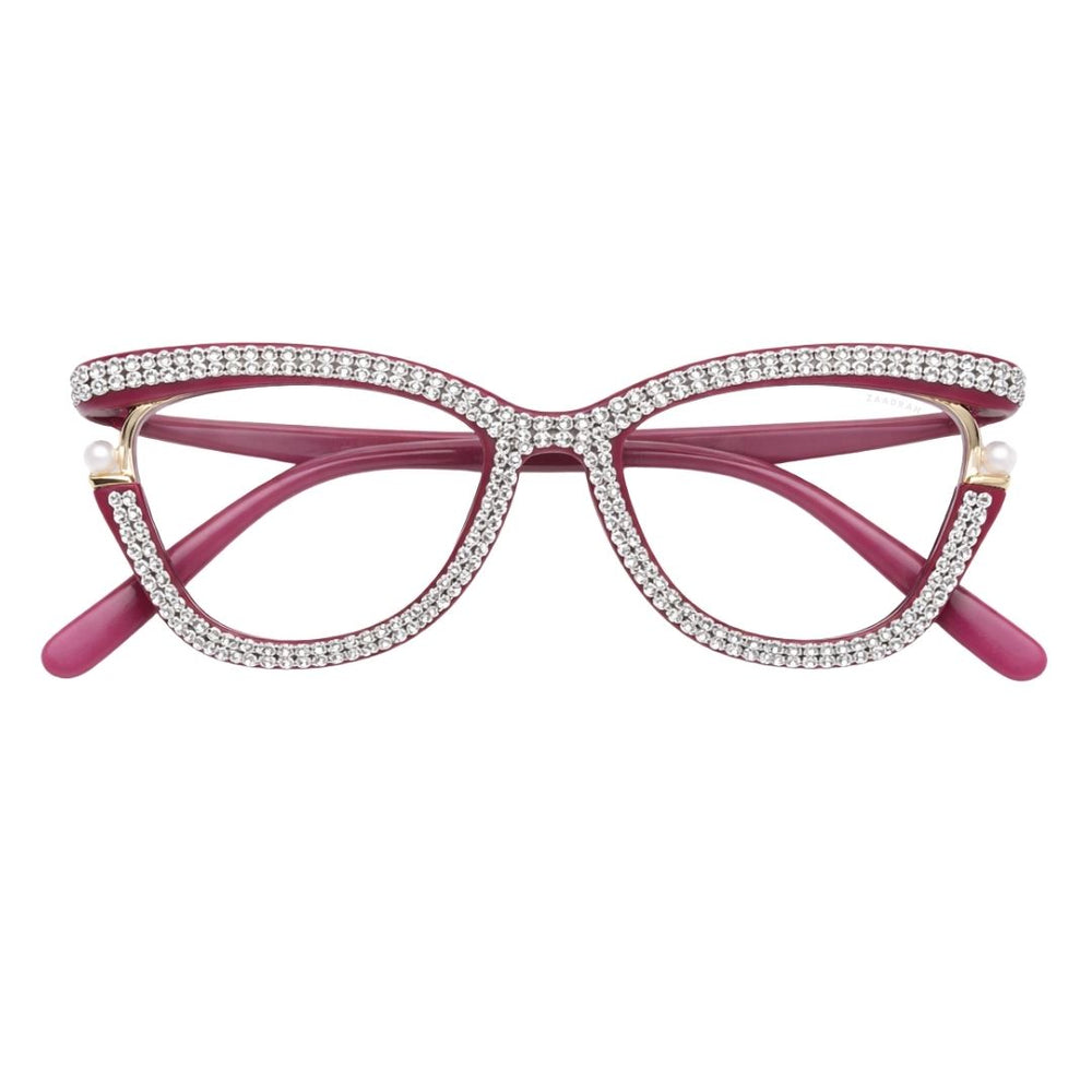 Diamond Cateyes | Pink Fancy White Crystals Wayfarer Transparent Sunglass