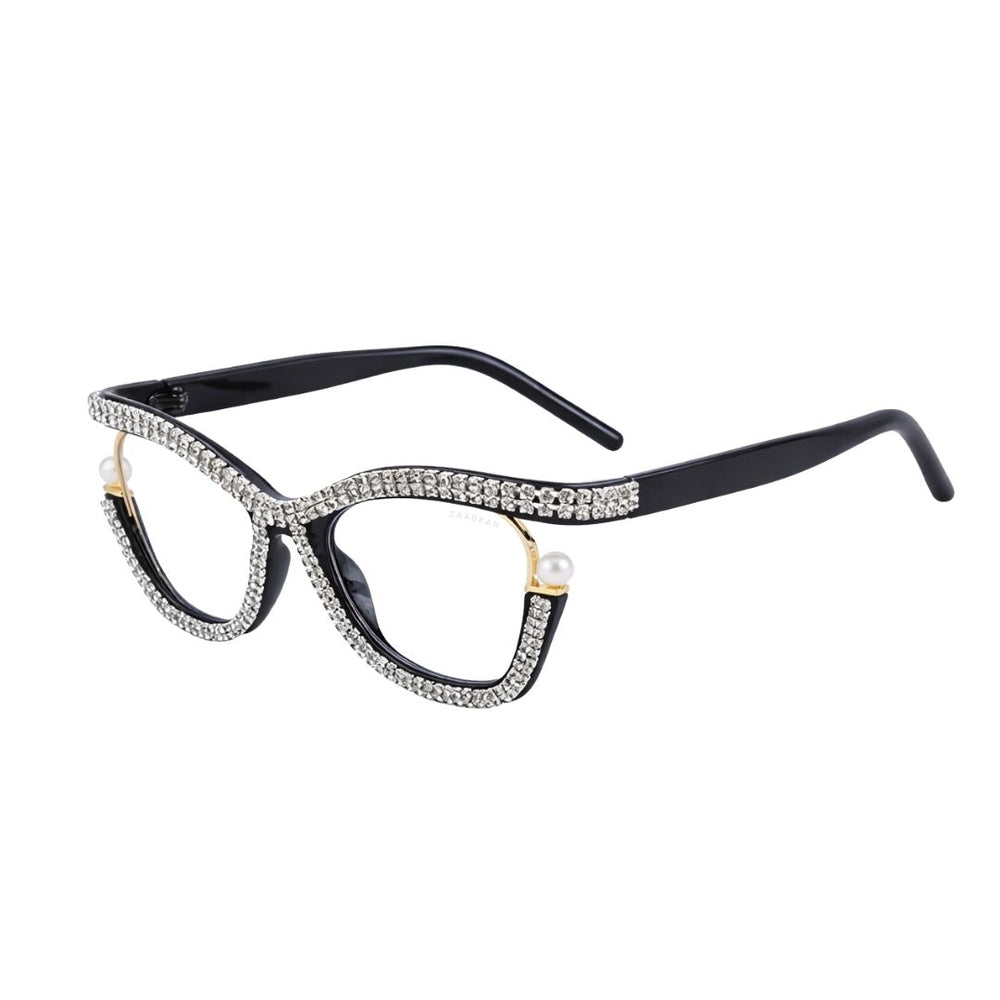 Diamond Cateyes | Black Fancy White Crystals Wayfarer Transparent Sunglass