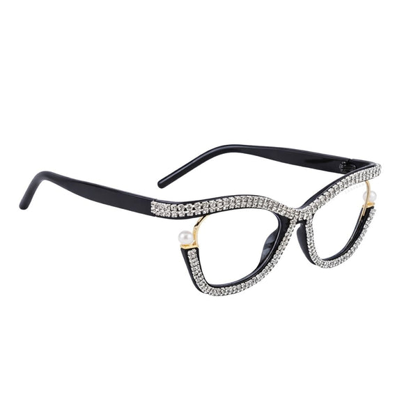 Diamond Cateyes | Black Fancy White Crystals Wayfarer Transparent Sunglass