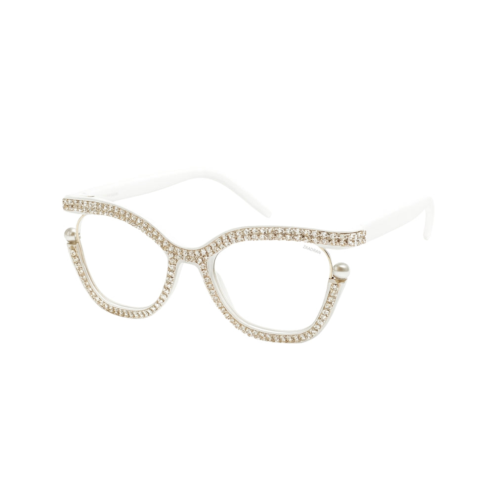 Diamond Cateyes | White Fancy White Crystals Wayfarer Transparent Sunglass