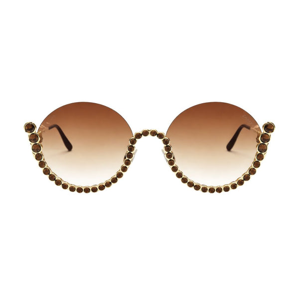 Vintage Underline | Golden Brown Round Sunglass
