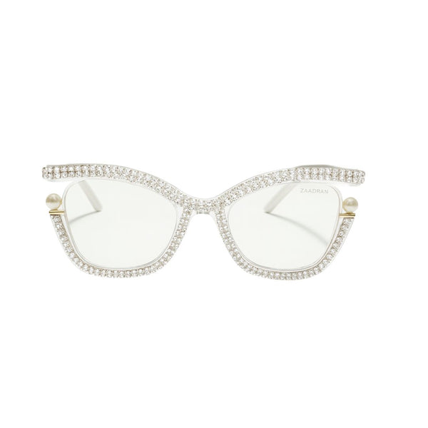 Diamond Cateyes | White Fancy White Crystals Wayfarer Transparent Sunglass