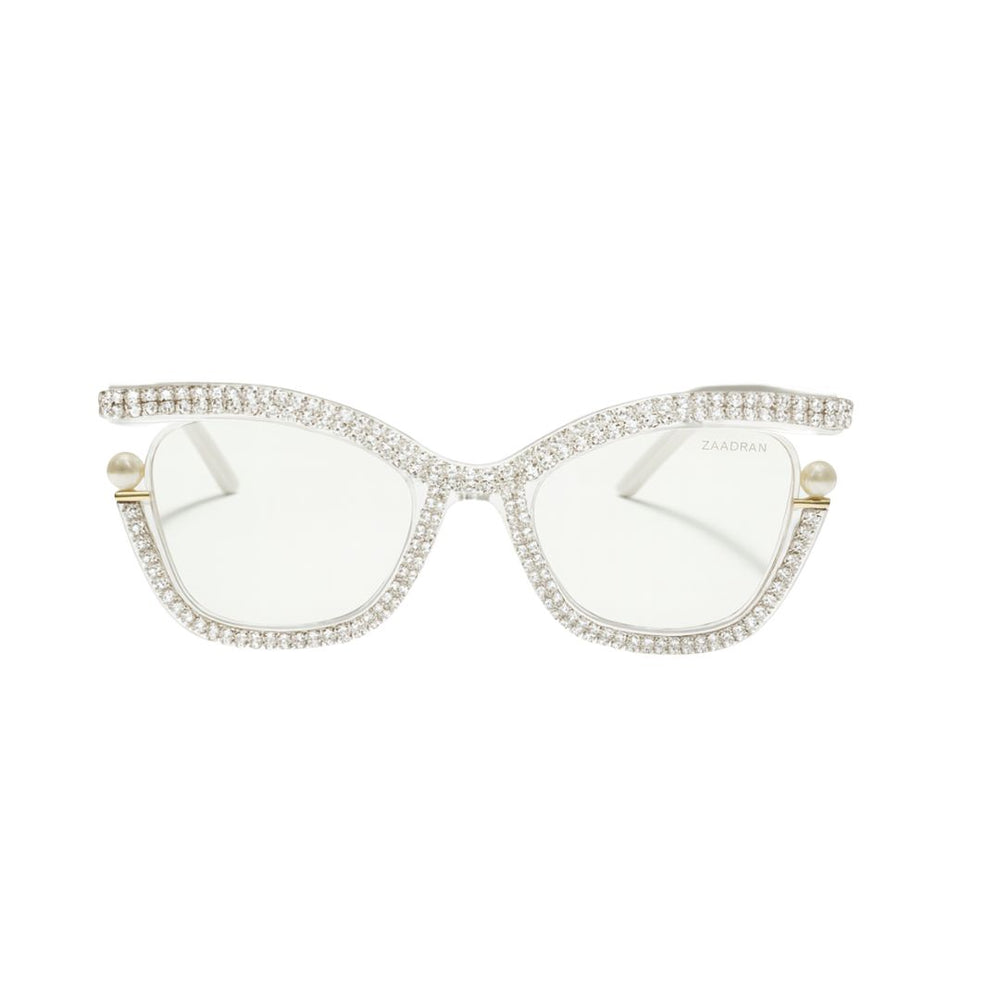 Diamond Cateyes | White Fancy White Crystals Wayfarer Transparent Sunglass