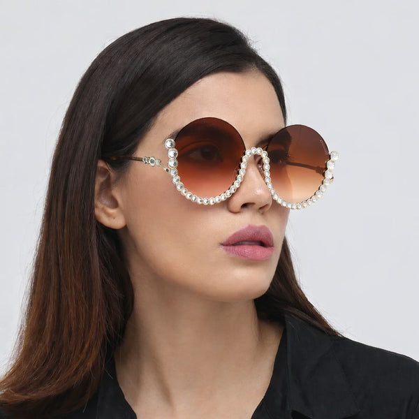 Vintage Underline | Golden Brown Dual Tone Round Sunglass