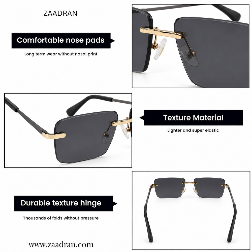 Richmond | Golden Black Rimless Rectangle Sunglass