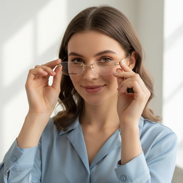Golden CREAM DIAMOND HALF RIMLESS TRANSPARENT RECTANGLE EYEWEAR | PINELLI EDITION