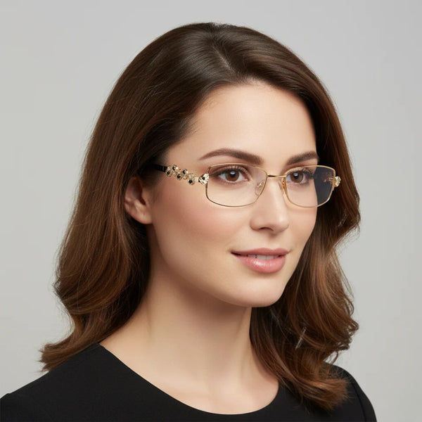 GOLDEN BLACK DIAMOND HALF RIMLESS TRANSPARENT RECTANGLE EYEWEAR | PINELLI EDITION