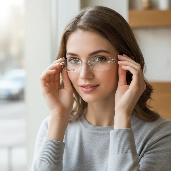 Black Silver Flower Shaped Diamond Transparent Rimless Rectangle Eyewear | Pinelli Edition
