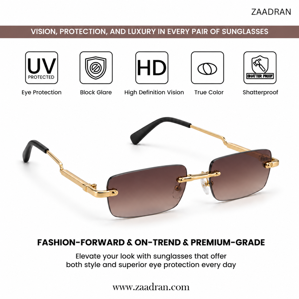 Richmond | Golden Brown Rimless Rectangle Sunglass