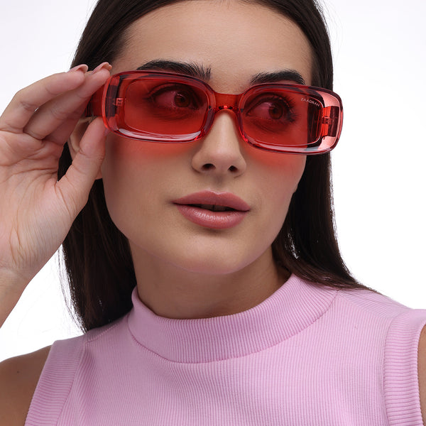 Rome | Red Transparent Rectangle Sunglass