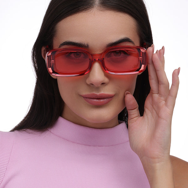 Rome | Red Transparent Rectangle Sunglass