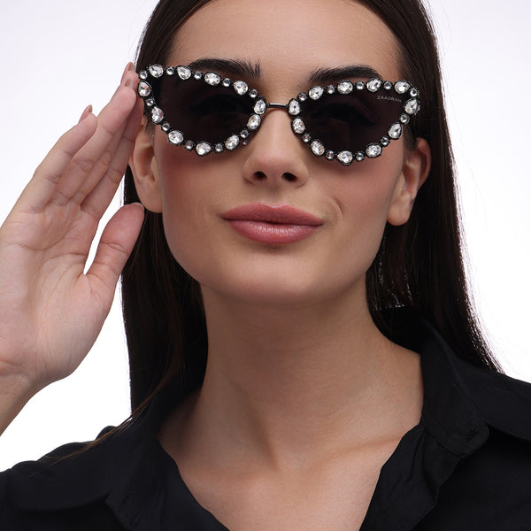 Diamond Kitty | Black Fancy Cateye Sunglass