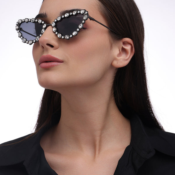 Diamond Kitty | Black Fancy Cateye Sunglass