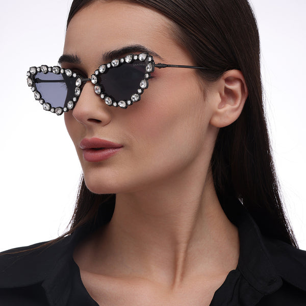 Diamond Kitty | Black Fancy Cateye Sunglass