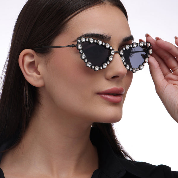 Diamond Kitty | Black Fancy Cateye Sunglass