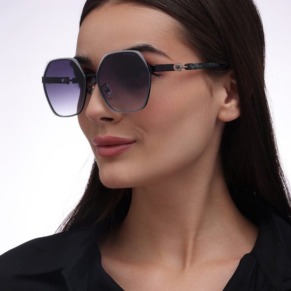Hinge | Black Silver Oversize Sunglass