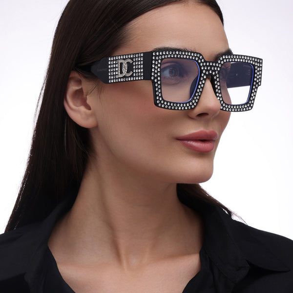 Diamond Eyes | Black Crystal Wayfarer Transparent Sunglass