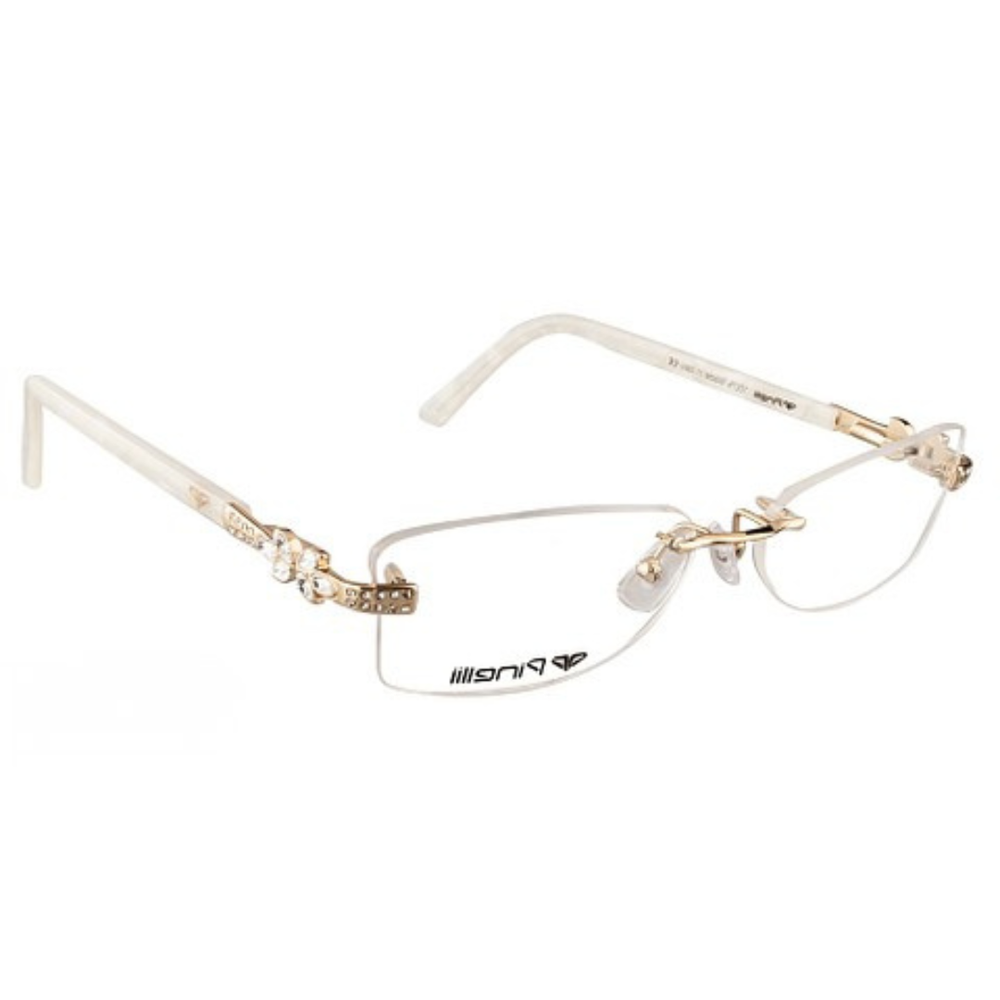 Cream Golden Flower Shaped Diamond Transparent Rimless Rectangle Eyewear | Pinelli Edition