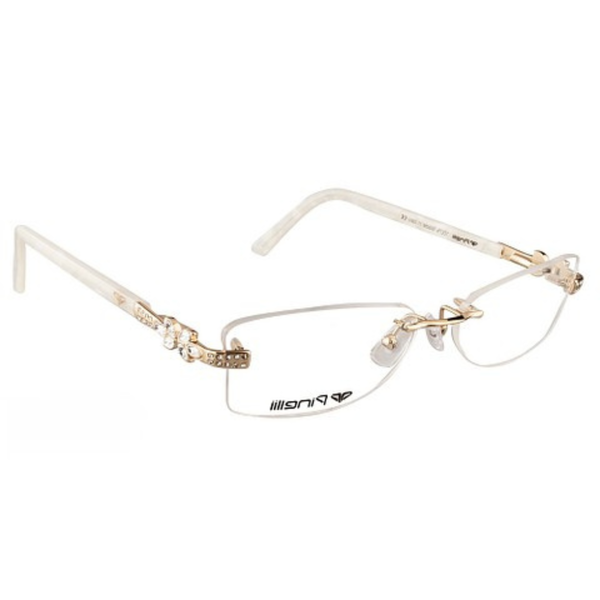 Cream Golden Flower Shaped Diamond Transparent Rimless Rectangle Eyewear | Pinelli Edition