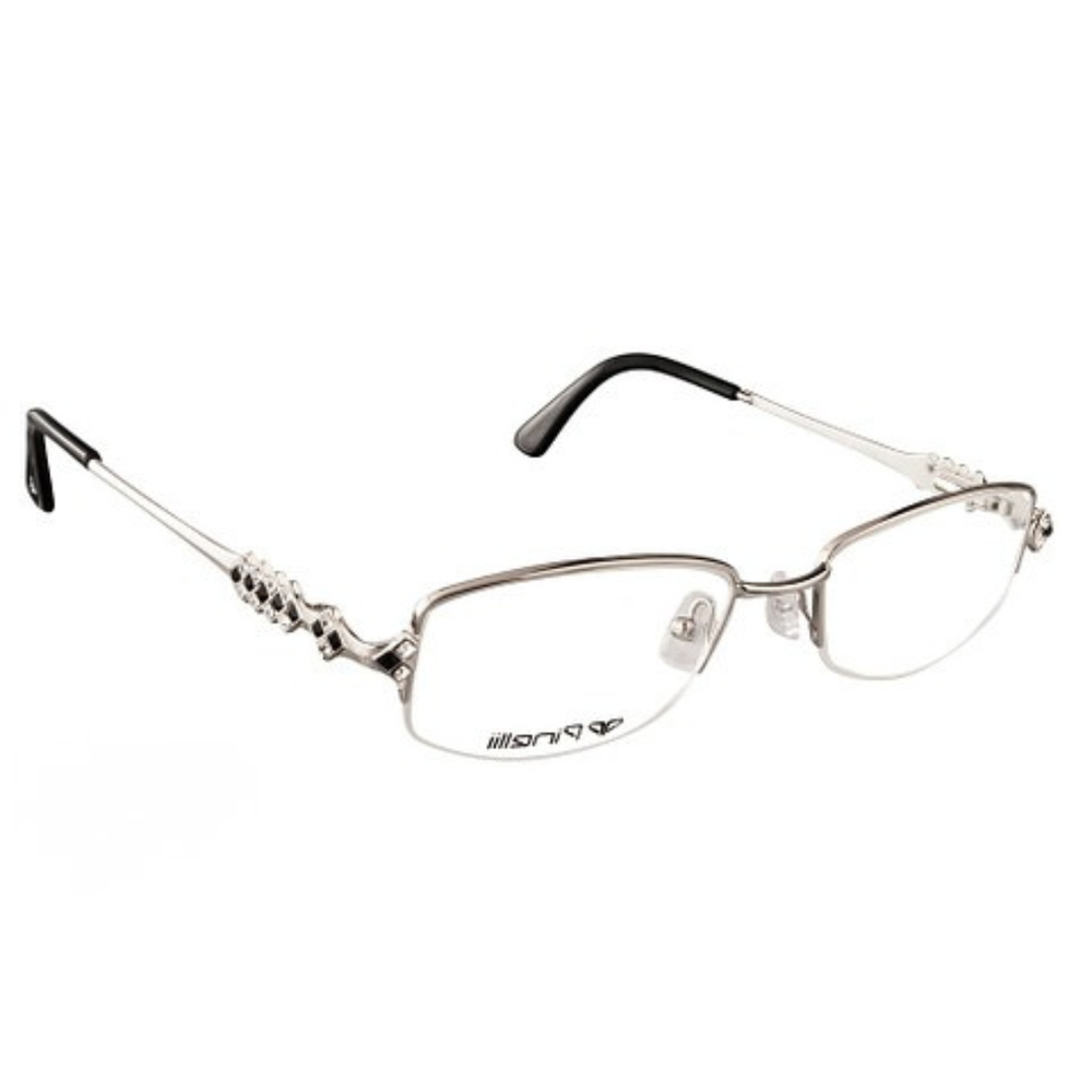 Silver Black Diamond Half Rimless Transparent Rectangle Eyewear Pinelli Edition
