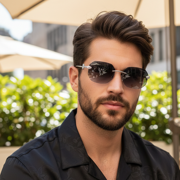 Venice Silver Black Rimless Wayfarer Sunglass