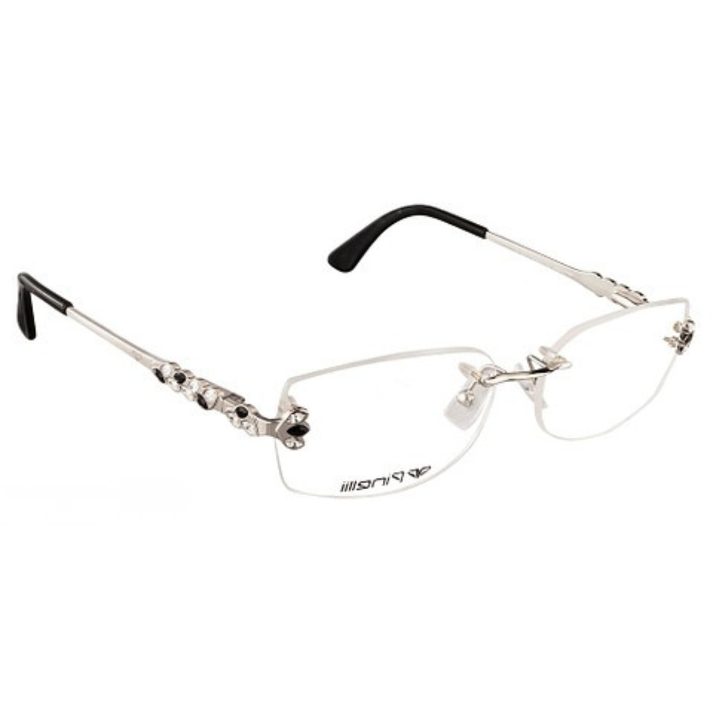 Black Silver Diamond Leaf Transparent Rimless Eyewear | Pinellii Edition