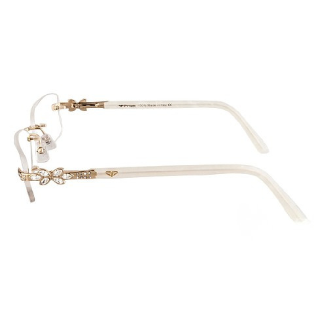 Cream Golden Flower Shaped Diamond Transparent Rimless Rectangle Eyewear | Pinelli Edition