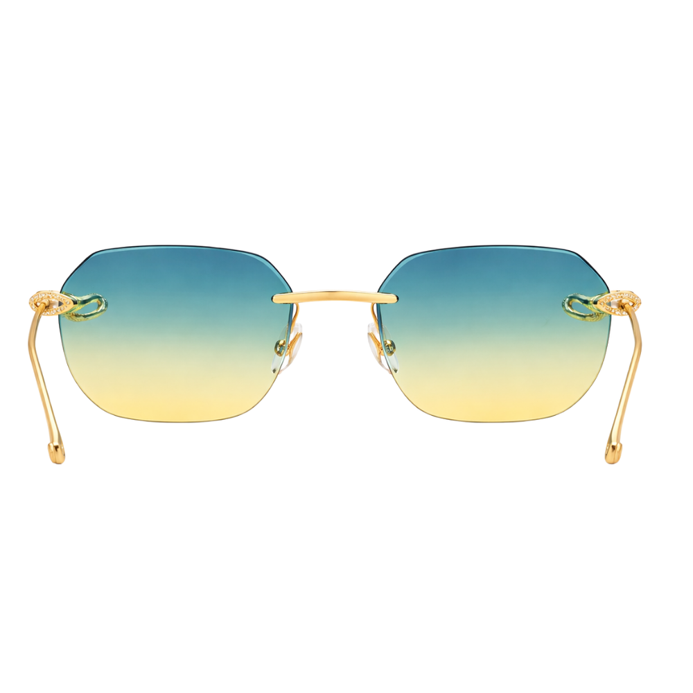 Venice | Golden Blue Dual Tone Rimless Wayfarer Sunglass