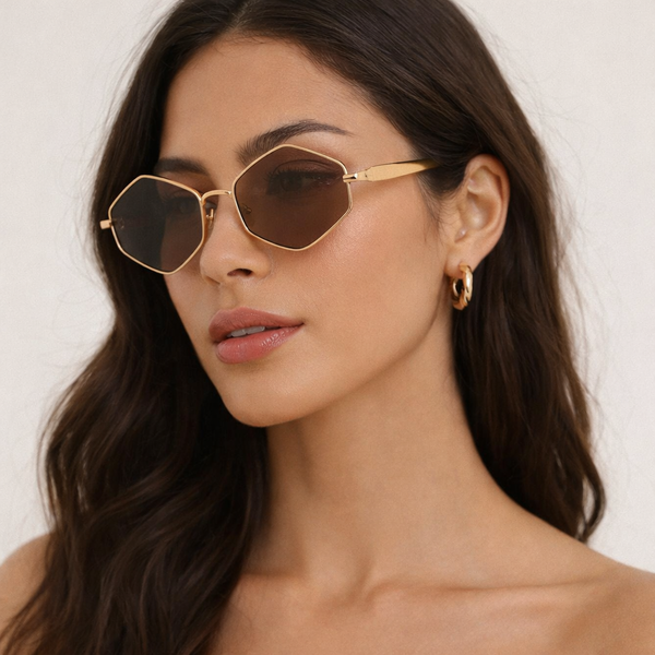 Olivia | Golden Brown Hexa Sunglass
