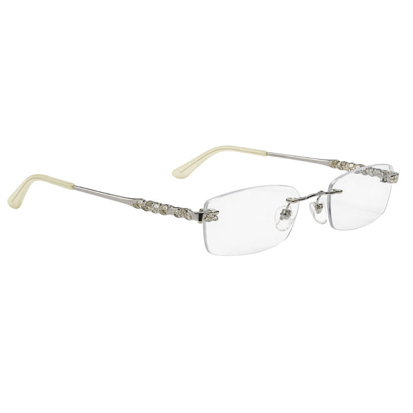 Silver Diamond Cream Transparent Rimless Rectangle Eyewear | I1006 |Pinelli Edition