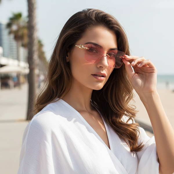 Mexico | Golden Pink Rimless Oversize Sunglass