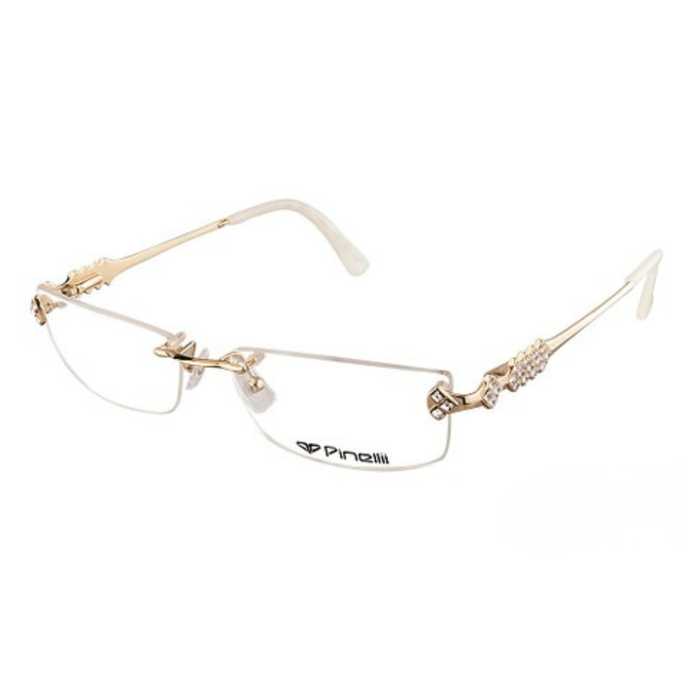 Golden CREAM DIAMOND HALF RIMLESS TRANSPARENT RECTANGLE EYEWEAR | PINELLI EDITION