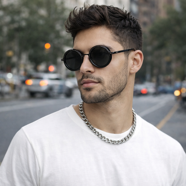 Hover Rotater | Metallic Black Round Sunglass