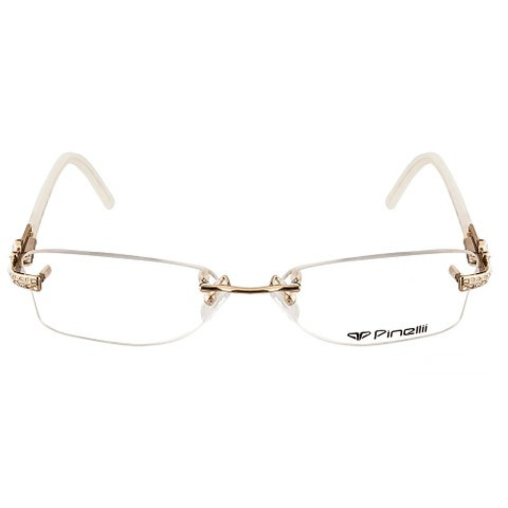 Cream Golden Flower Shaped Diamond Transparent Rimless Rectangle Eyewear | Pinelli Edition