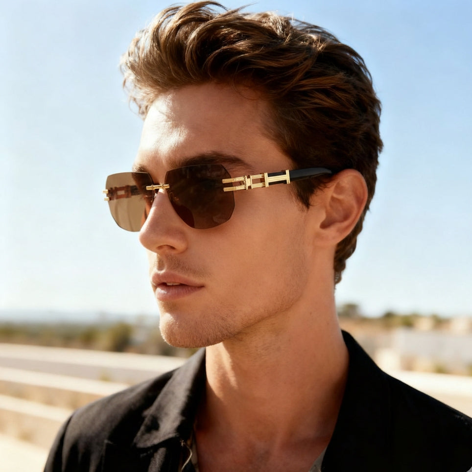 Tbilisi | Brown Golden Rimless Wayfarer Sunglass